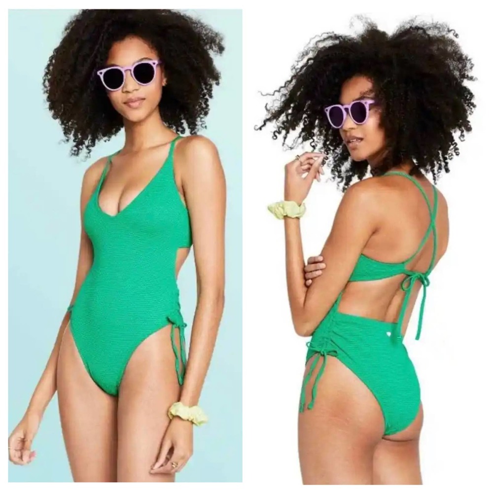 Stoney Clover Lane x Target Deep V-Neck Textured One Piece Teal Green Swimsuit